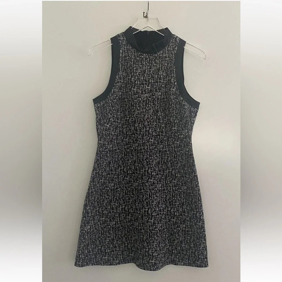 Karen Millen Tweed Sheath Dress Faux Leather Trim Career Womens Size 8‎ (78) - Picture 1 of 4
